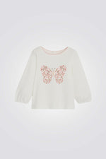 טישירט לתינוקות בצבע לבן עם שרוולים ארוכים והדפס פרפר