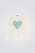 טישירט לילדות עם שרוולים ארוכים והדפס לב