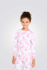 סט פיג'מה לילדות עם הדפס חתולים בורוד