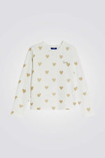 טשירט לילדות עם שרוולים ארוכים והדפס לבבות