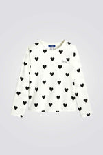 טשירט לילדות עם שרוולים ארוכים והדפס לבבות