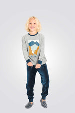 סט פיג'מת קטיפה לילדים בצבע אפור וכחול