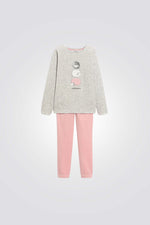 סט פיג'מה לילדות בצבע ורוד ואפור
