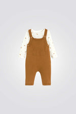 סט אוברול ובגד גוף לתינוקות בצבע חום