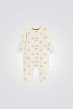 אוברול פיג'מה לתינוקות בצבע בז' עם הדפס דובים