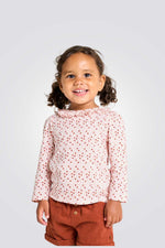 חולצת טישירט ארוכה לתינוקות בצבע ורוד עם הדפס פרחוני