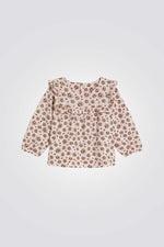 חולצה לילדות בצבע בז' עם הדפס פרחוני