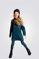 שמלת סוודר לילדות בצבע ירוק כהה