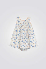 שמלה פרחונית לתינוקות בצבע תכלת ולבן