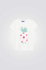 טישירט לילדות בצבע לבן עם הדפס אננס
