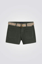מכנסי קנבס קצרים לילדות בצבע ירוק כהה