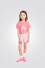 פיג'מה קצרה לילדות בצבע ורוד עם הדפס פרחים