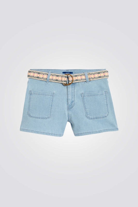 מכנסי ג'ינס קצרים לילדות עם חגורה 