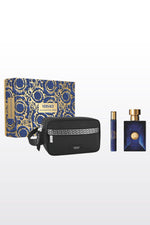 מארז דילן בלו לגבר – בושם 100 מ״ל + מיני בושם 10 מ״ל + תיק רחצה | VERSACE DYLAN BLUE E.D.P