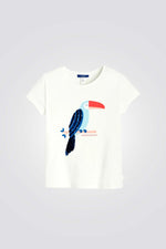 טישירט לילדות בצבע לבן עם הדפס ציפור