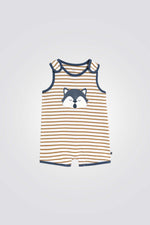 אוברול פיג'מה קצר לתינוקות עם הדפס פסים ושועל