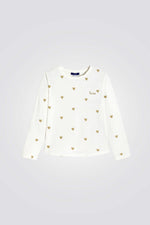 חולצת טריקו ארוכה לילדות עם הדפס לבבות | אוקיידי