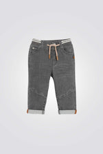 מכנסי בד מותן אלסטית אפור לתינוקות | אובייבי