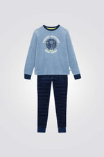 סט פיג'מה קטיפה לילדים בצבע כחול | אוקיידי