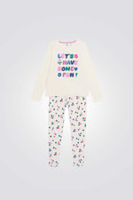פיג'מה קטיפה לילדות בצבע לבן עם הדפס | אוקיידי