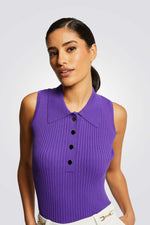 גופייה ללא שרוולים עם צווארון פולו בצבע סגול - MASHBIR//365