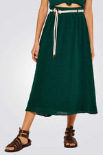 חצאית מקסי עם חגורת קשירה בצבע ירוק - MASHBIR//365