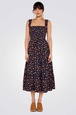 שמלת מידי פרחונית בצבע נייבי