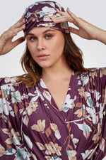 טורבן פרחוני לנשים בצבע סגול