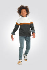 סוודר ילדים אפור כהה צווארון גבוה בבז' מלאנג'