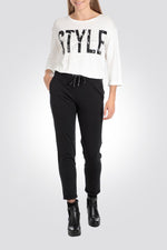 טישירט נשים שרוול ארוך שמנת עם הדפס