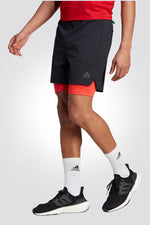 מכנסיים קצרים לגברים 2 ב - 1 POWER SHORT בצבע שחור ואדום