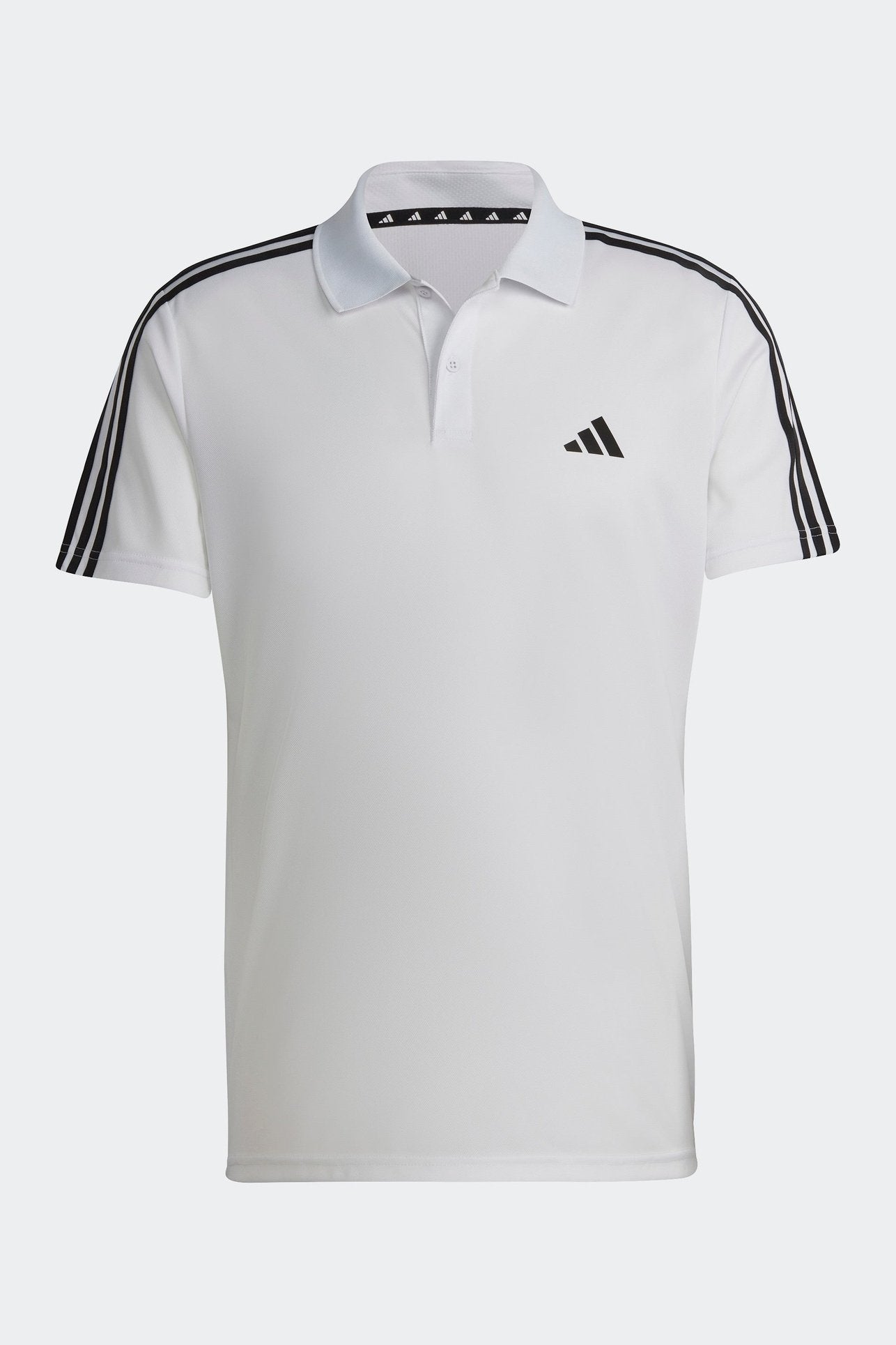 חולצת פולו לגברים TRAIN ESSENTIALS PIQUÉ 3-STRIPES בצבע לבן ושחור