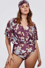 בגד ים שלם מעטפת פרחונית לנשים בצבע סגול