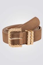 חגורה עם אבזם כפול בצבע חום