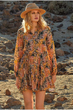 שמלת מיני טרופית בצבע צהוב