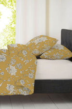 סט מצעים מיטת יחיד 90/200 ס"מ כותנה דגם FLOWER בצבע חרדל