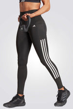 טייץ לנשים OPTIME 3-STRIPES FULL-LENGTH בצבע שחור ולבן