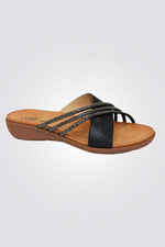 כפכפי נוחות לנשים עם רצועות ועיתורי אבנים בצבע שחור