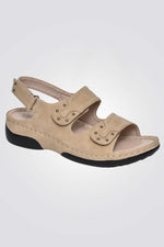 סנדלי נוחות לנשים 2 רצועות עם סקוץ' בצבע בז'