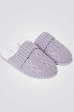 נעלי בית סרוגות בריפוד פרווה MERCY אפור בהיר