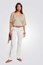 חולצה עם שרוולים קצרים בצבע בז'