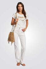 חולצת טי בצבע לבן הדפס זהב