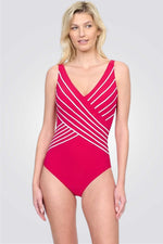 בגד ים שלם מחטב בדוגמאת פסים מחשוף וי