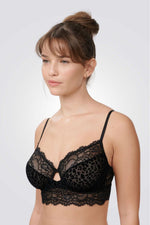 ברלט מרופד עם תחרה מנומרת בצבע שחור