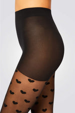 גרביון שחור IVY עם דוגמאת לבבות 55 דנייר