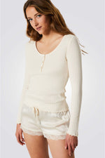 חולצת פיג'מה ארוכה LUCILE עם צאוורון עגול