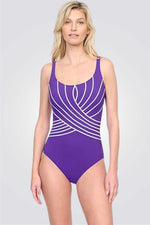 בגד ים שלם מחטב בדוגמאת פסים מחשוף עגול