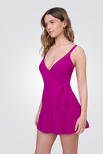 בגד ים מחטב שמלה בצבע סגול