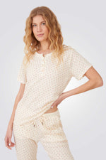 פיג'מת וואפל פרחונית בגזרת 3/4