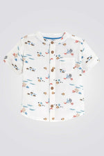 חולצה מכופתרת לתינוק בצבע לבן עם הדפסים עדינים